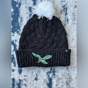 NWOT 47 Black Cable Knit Beanie with Eagle Patch